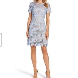 Eliza J Floral Guipere-Lace Light Blue Dress